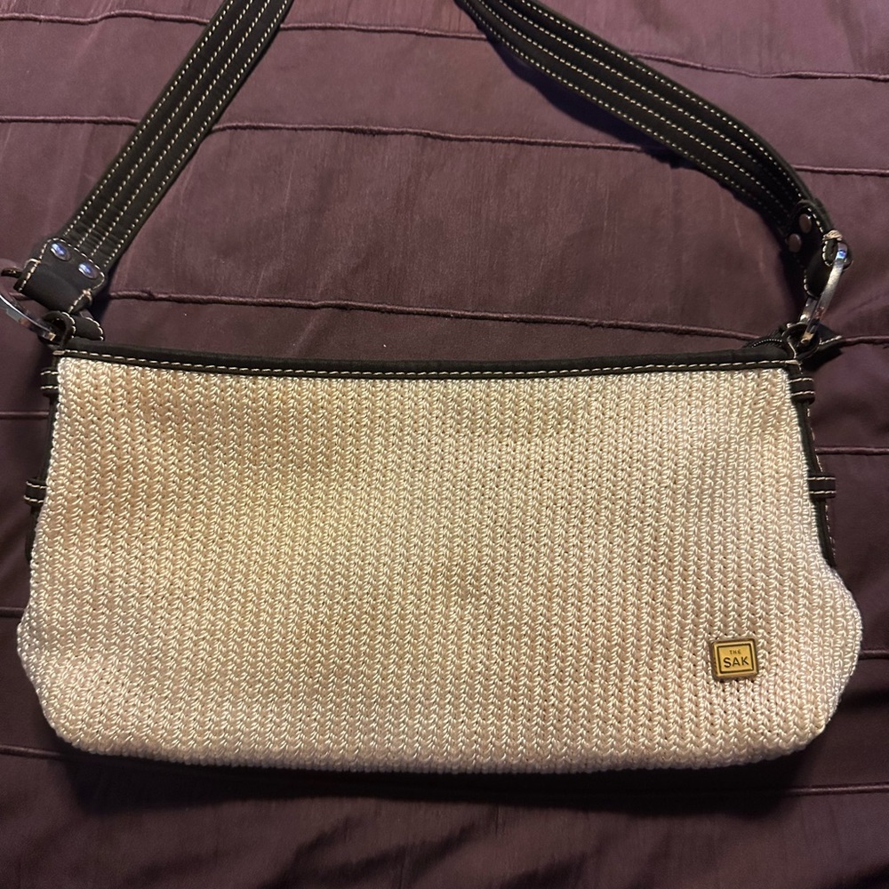 The Sak Cream and Black Woven Shoulder Bag